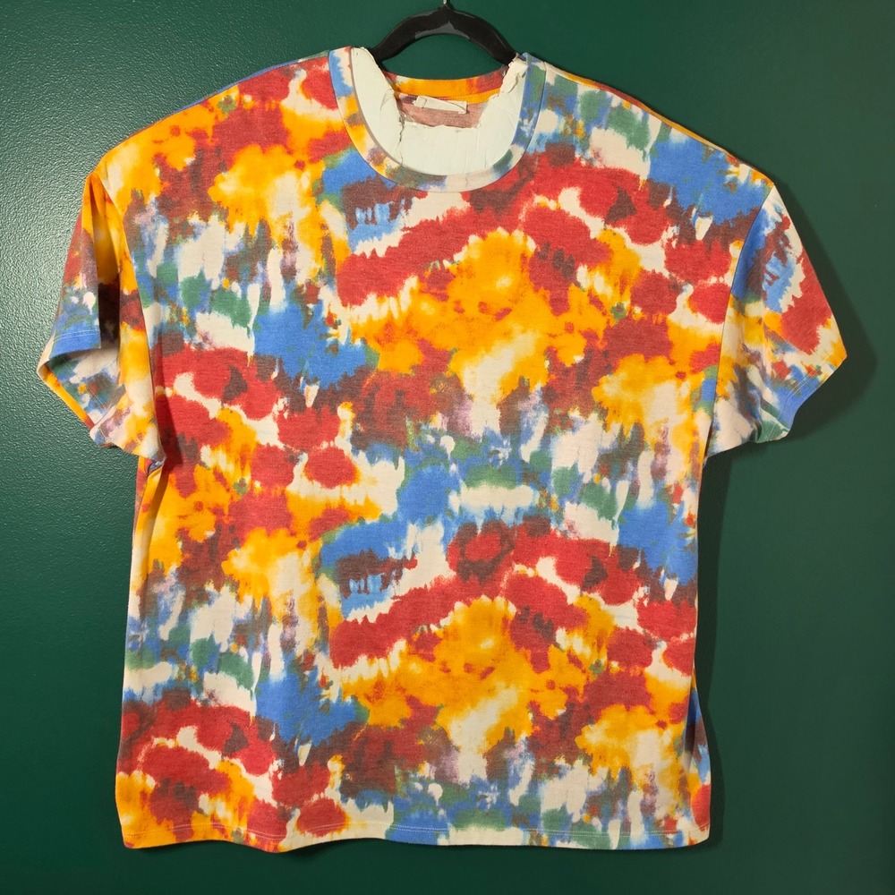 Zenana Womens Large Tie Dye T-Shirt Multi Color Short Sleeve Crew Neck Boxy Fit